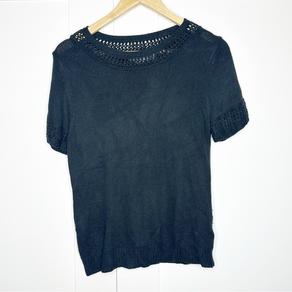 By Anthropologie Tops - by Anthropologie short sleeve sweater Medium black pointelle crochet lightweight